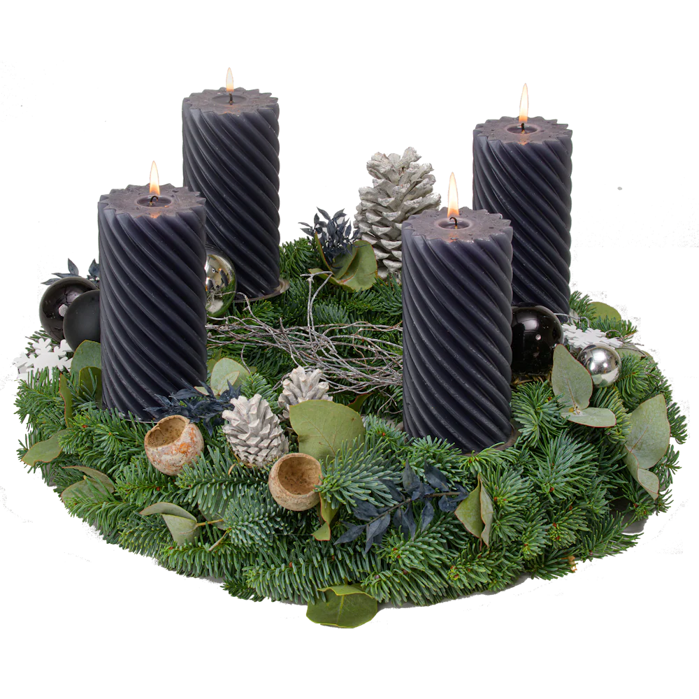 Adventskranz 40 cm Nobilis und Eucalyptus mit gedrehten Kerzen in anthrazit
