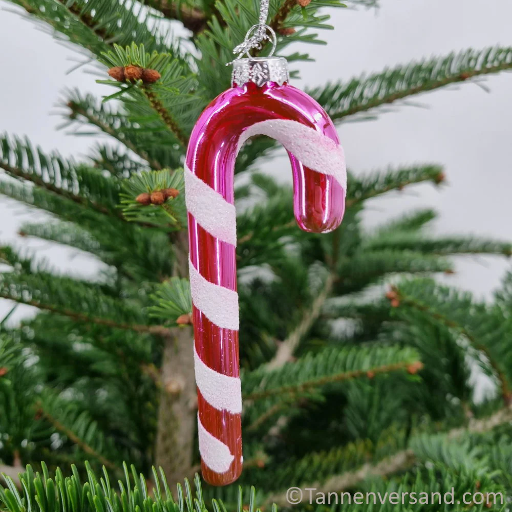 Anhänger Zuckerstange Candy aus Glas Rosa Weiß Glanz 11 cm - Image 2