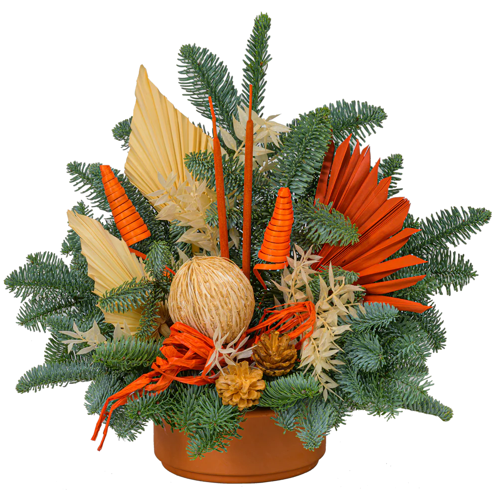 Grabstrauß Nobilis mit Akzenten in orange und natur