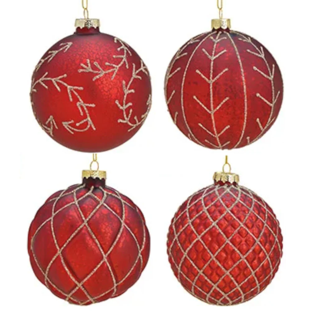 Weihnachtskugel aus Glas Rot Gold 10 cm 8er Set