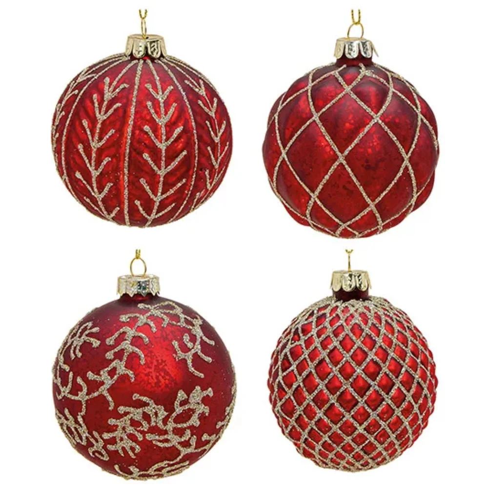 Weihnachtskugel aus Glas Rot Gold 8 cm 12er Set