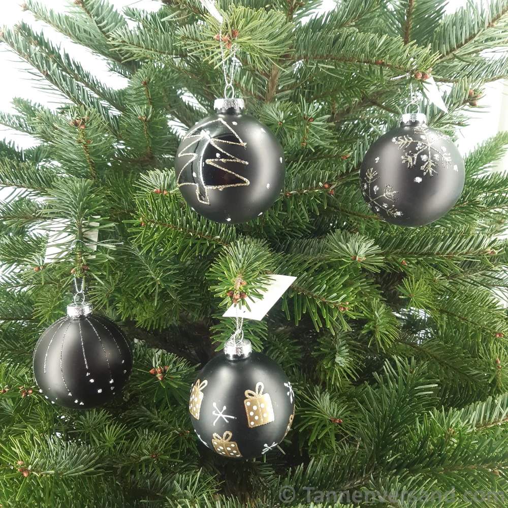 Weihnachtskugel aus Glas Schwarz Gold Motiv 8 cm 12er Set - Image 2