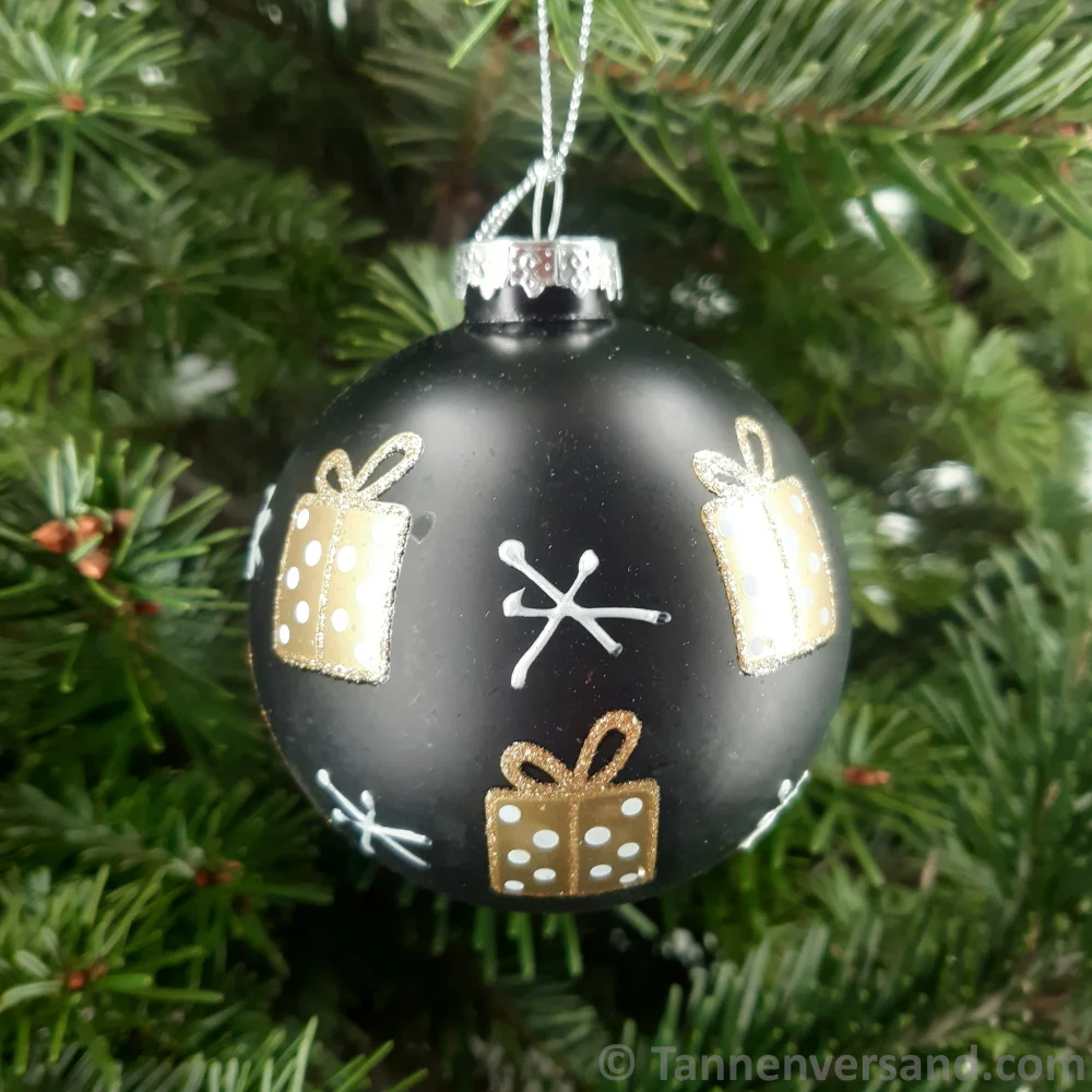 Weihnachtskugel aus Glas Schwarz Gold Motiv 8 cm 12er Set - Image 3