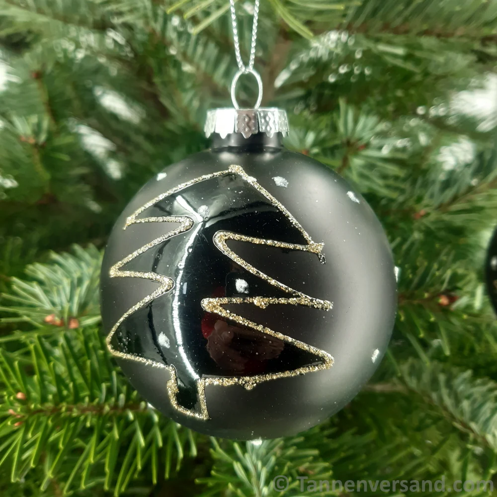 Weihnachtskugel aus Glas Schwarz Gold Motiv 8 cm 12er Set - Image 4