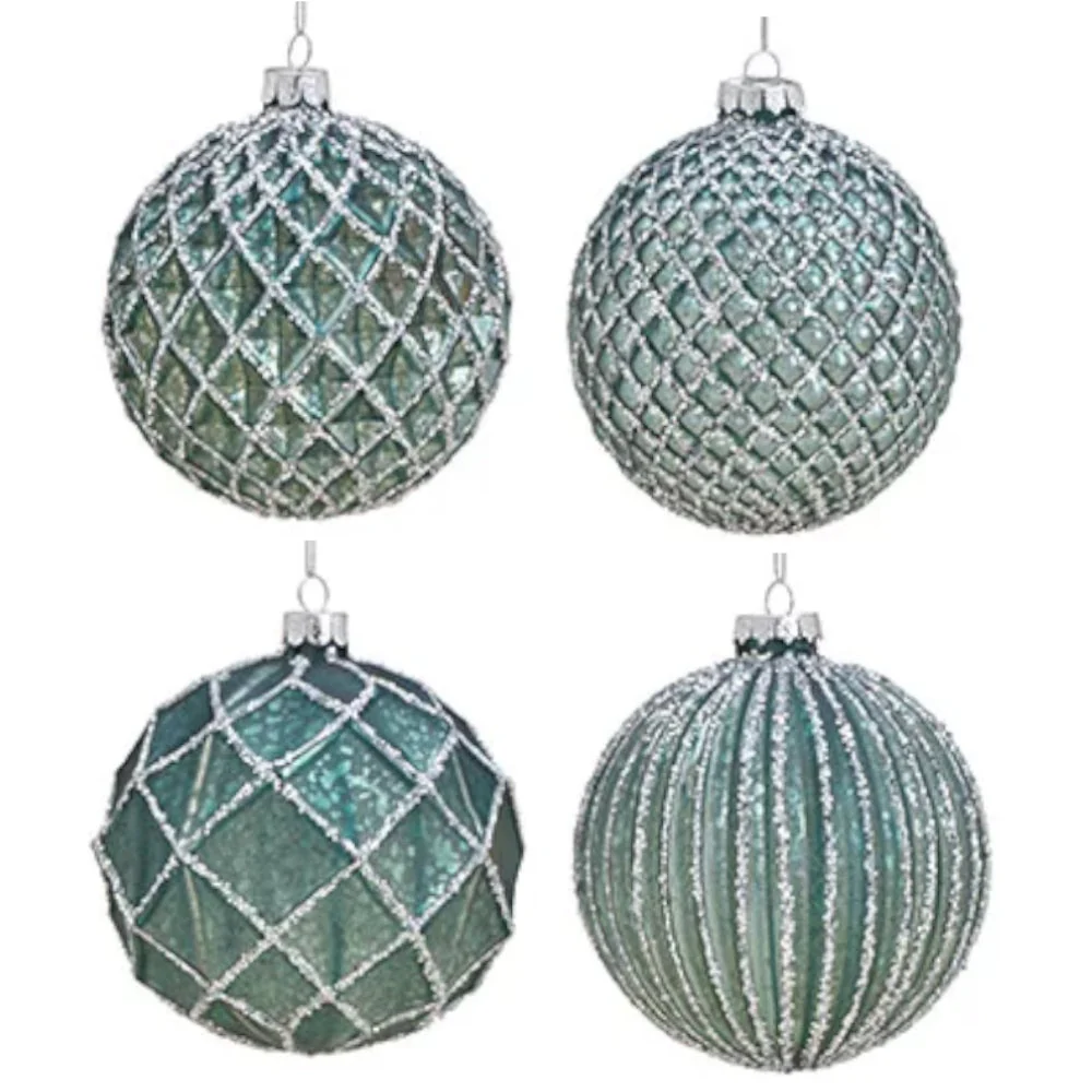 Weihnachtskugel aus Glas Türkis Silber 10 cm 8er Set
