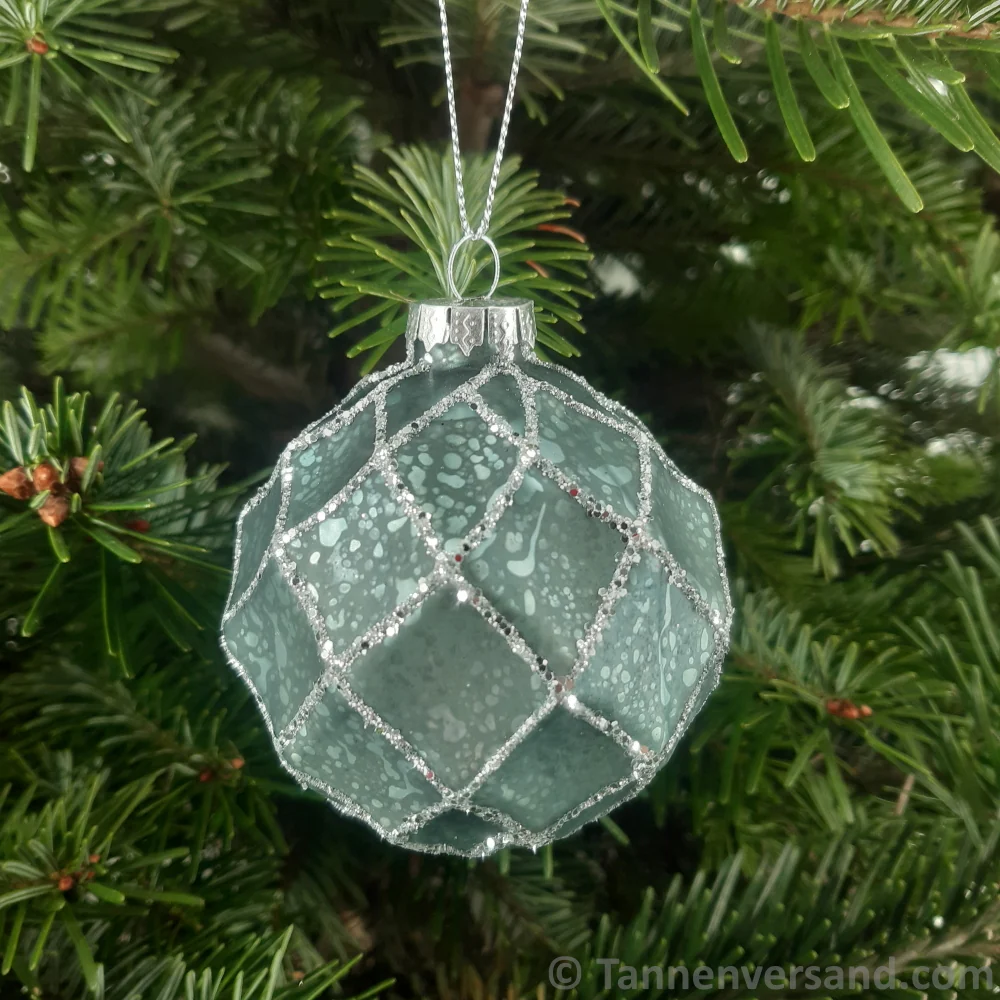 Weihnachtskugel aus Glas Türkis Silber 8 cm 12er Set - Image 5