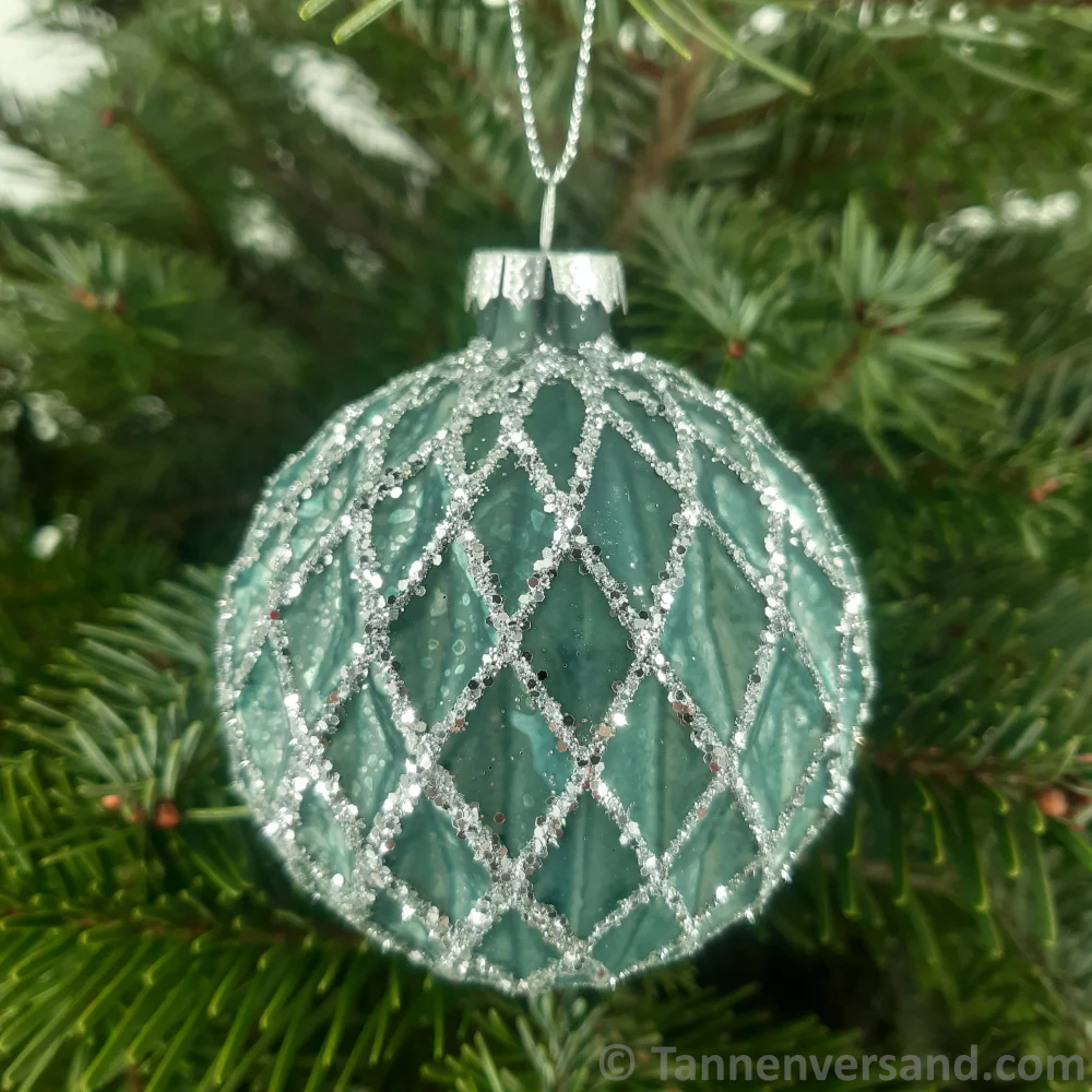Weihnachtskugel aus Glas Türkis Silber 8 cm 12er Set - Image 6