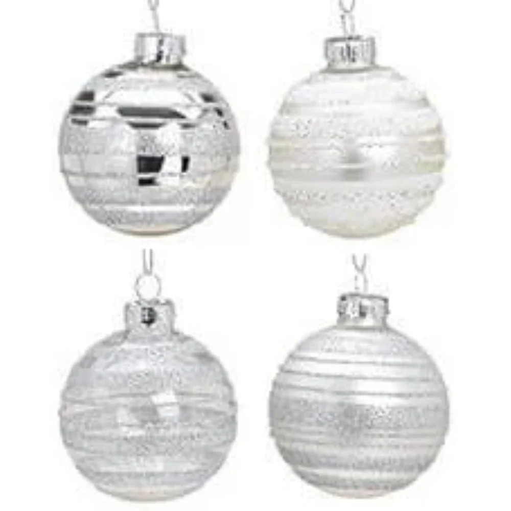 Weihnachtskugel aus Glas Weiß Silber 6 cm 12er Set