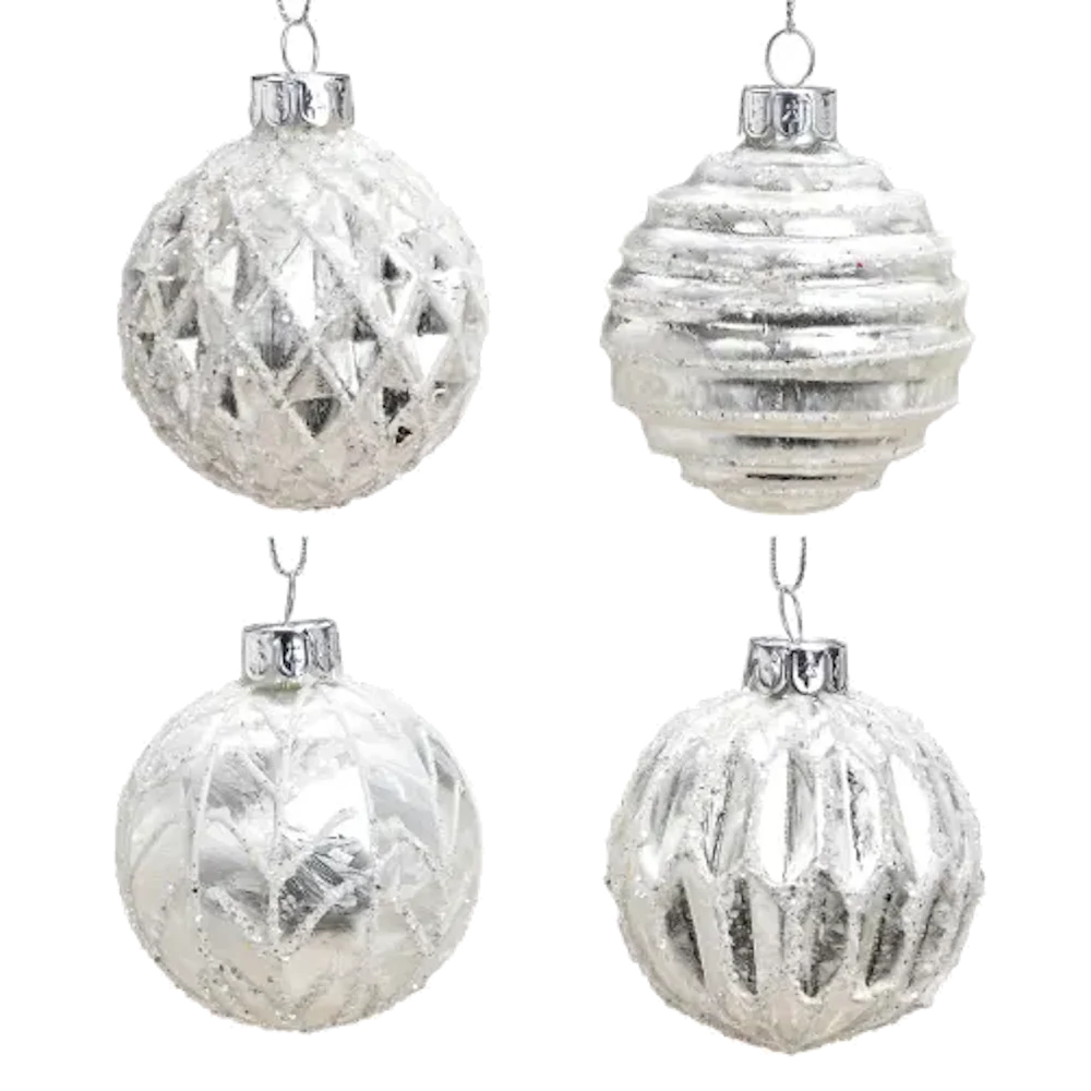Weihnachtskugel aus Glas Weiß Silber Glitter 6 cm 12er Set
